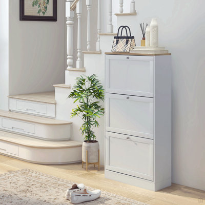 Narrow Shoe Storage Cabinet With 3 Flip Drawers And Adjustable Shelves, Shoe Rack Organizer