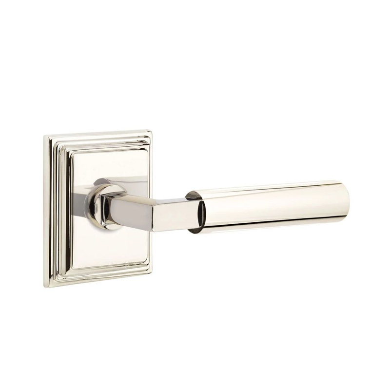 Emtek Select Passage Interior Mortise w/ Wilshire Rosette & L-Square Stem, Smooth Lever, Left, Polished Nickel