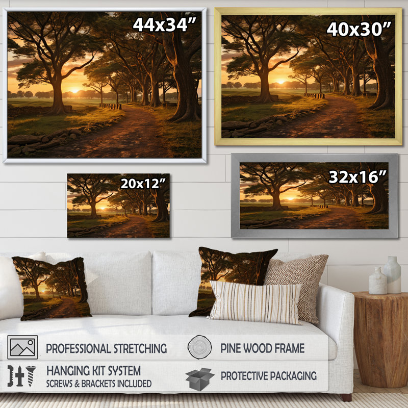 Sunset Country Retreat - Sunset, reproduction d'art mural, H 30 po x l 40 po x P 1,5 po, Cadre flottant noir