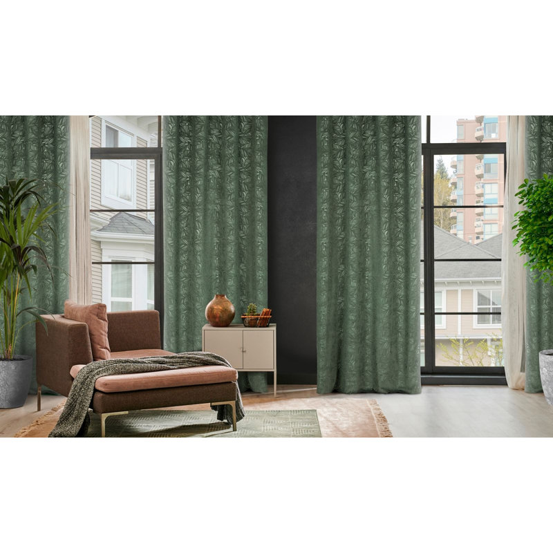 Abinash Blackout Curtains Single Panel, Dark Mint