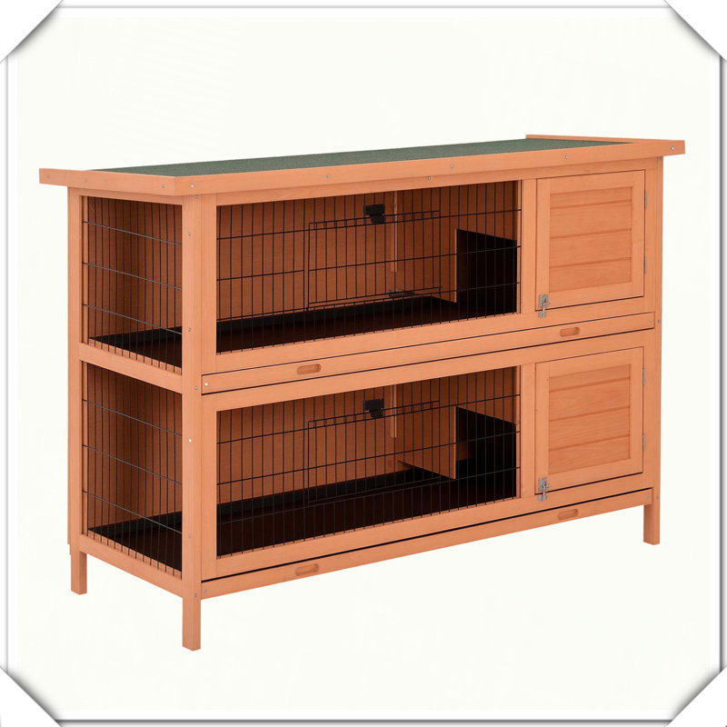 Cage à lapin en bois à 2 étages avec portes verrouillables et toit étanche, H 36,5 po x l 19,8 po x P 53,8 po, Café