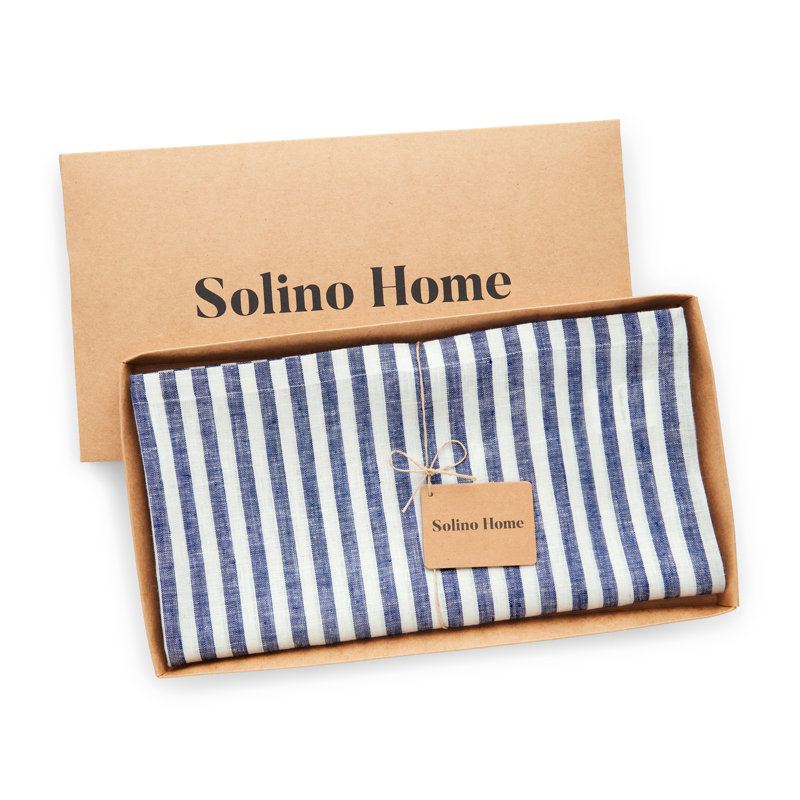 Navy and White Striped Linen Rectangular Tablecloth 60 x 90 Inch