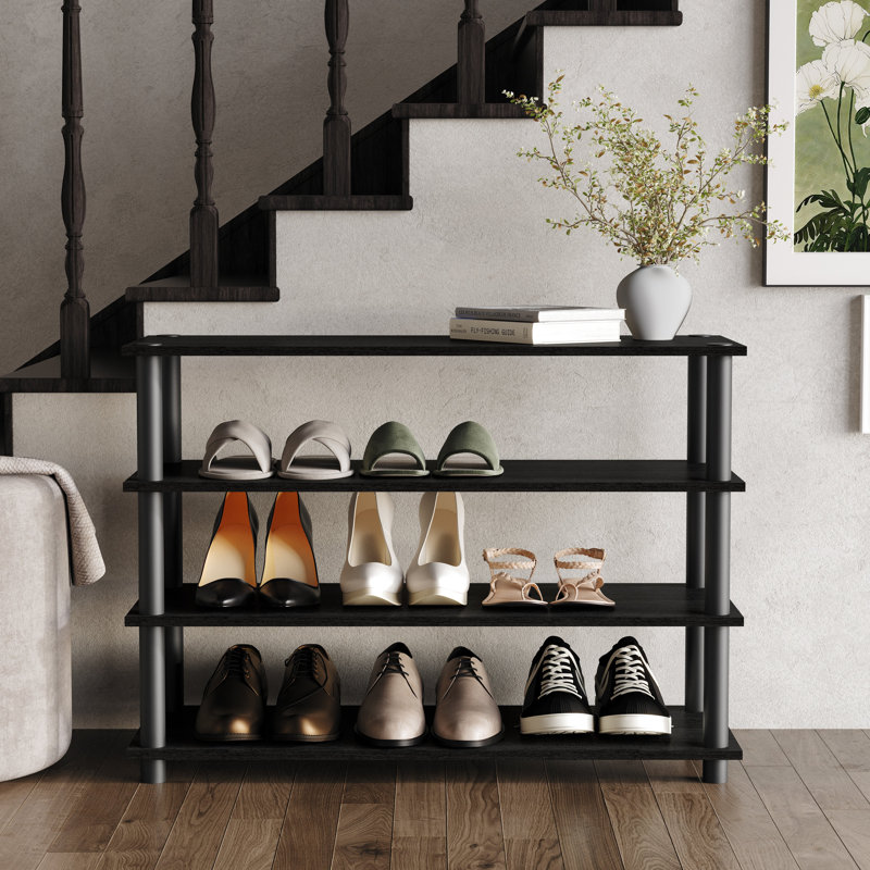 Easy Twist Assembly 4-Tier Shoes Rack In Black, Black
