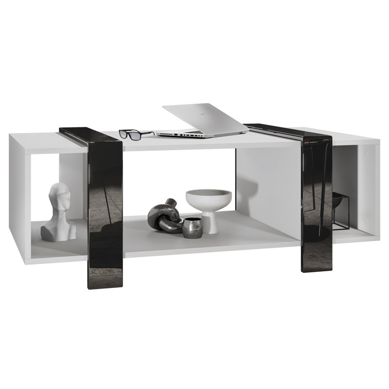 Bouirou Coffee Table with Storage, White Matt/Black High Gloss