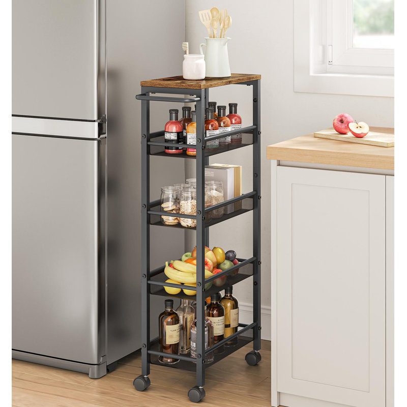 Rolling Storage Cart, 39.2" H x 17.9" W x 8.7" D, Rustic Brown/Classic Black