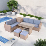 6-piece All Weather Pe Rattan Sofa Set With Adjustable Seat, Storage Box, Removable Covers And Tempered Glass Top Table