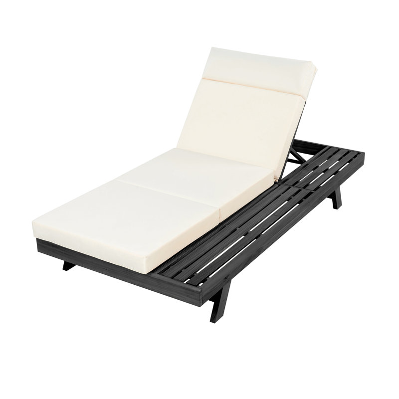 Lounge Chaise Set With Headrest, Space Available On One Side, Acacia Wood In Black With Water-Resistant Lounge Cushions (3-Fold & 4 Inch)