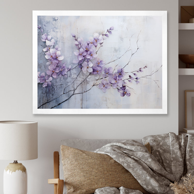 Art mural violet pour le salon, H 16 po x l 32 po x P 1 po, Cadre simple blanc