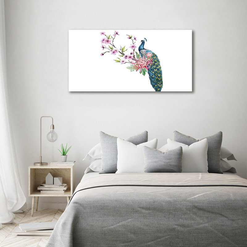 Peacock And Flowers - Wrapped Canvas Print