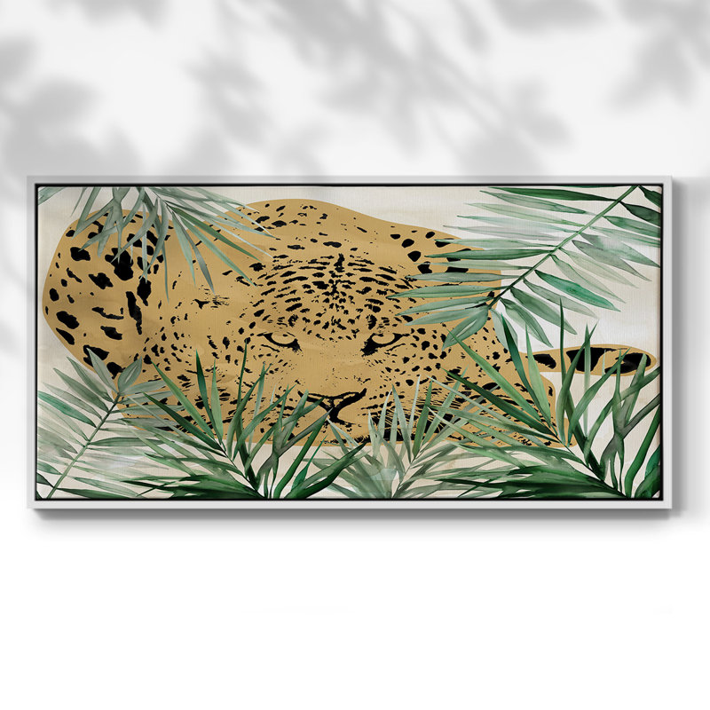 Palm Leopard II - galerie encadrée - prêt à être accroché, H 17 po x l 33 po, Blanc