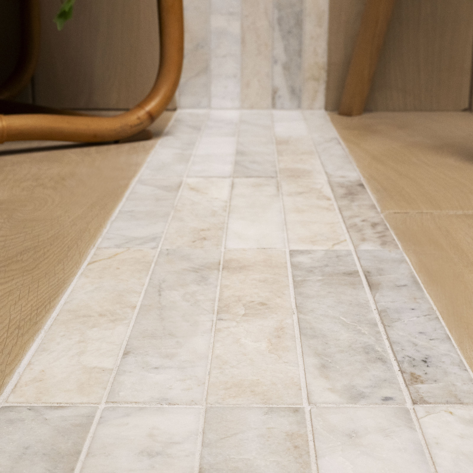 Castella de Blanc 2 in. x 12 in. Honed Marble Mosaic Floor and Wall Tile