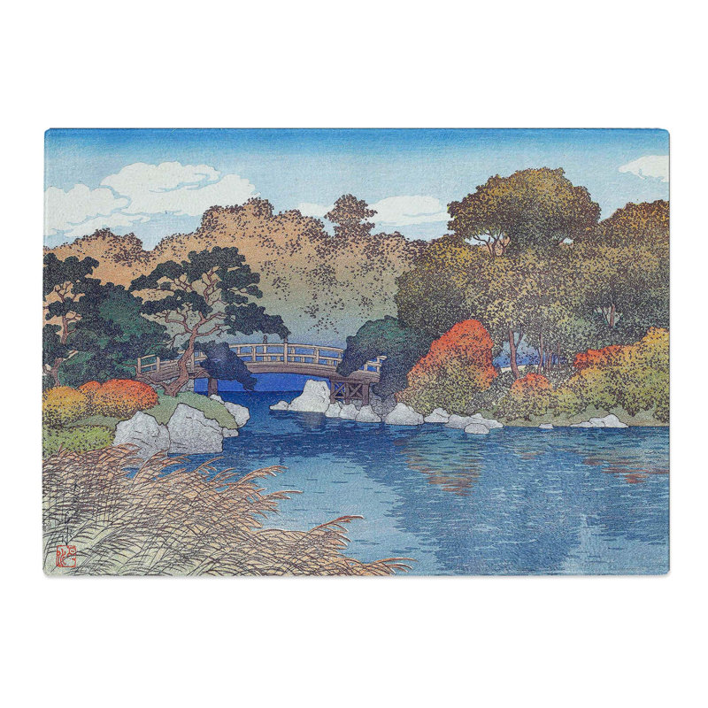 Tempered Glass the Garden in Autumn by Hasui Kawase Chopping Board, 28.5 cm x 20 cm