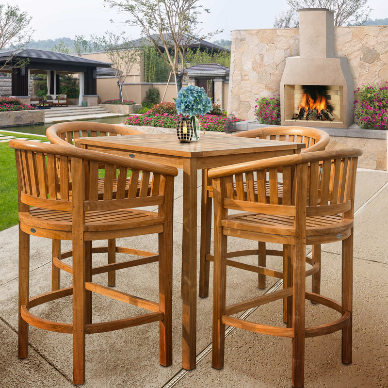 Ensemble bistro 5 pièces en bois de teck avec 4 chaises et une table de bar 35 po