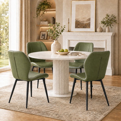 Chaise de salle à manger rembourrée moderne en cuir de polyuréthane, chaise d'appoint ergonomique avec pieds en métal noir, vert (ensemble de 4)
