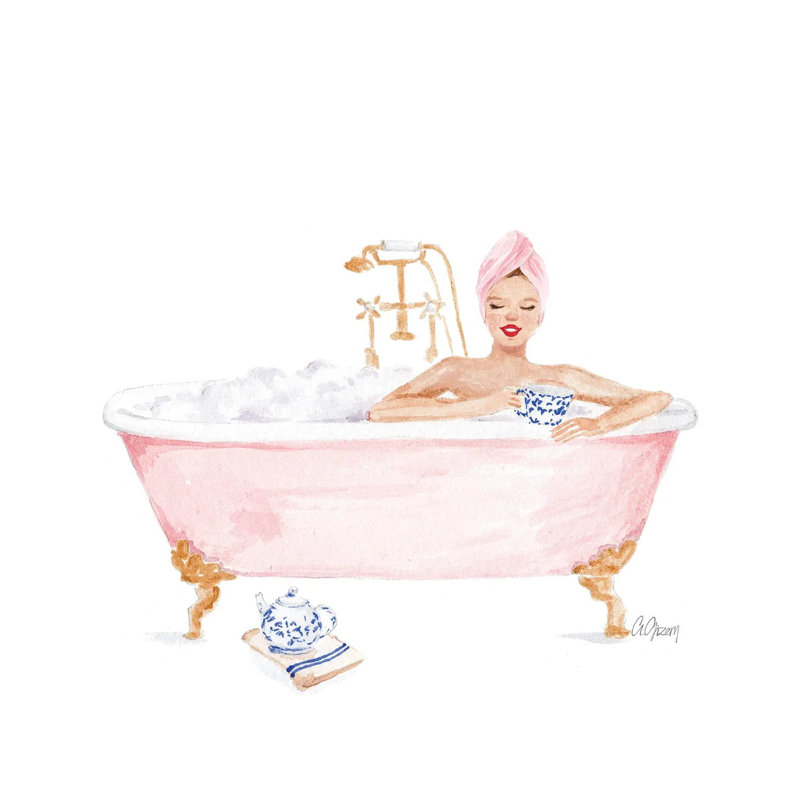 Pink Bathtub by Style Of Brush - Gallery-Wrapped Canvas Giclée on Canvas, Wrapped Canvas, 30.48 cm H x 30.48 cm W