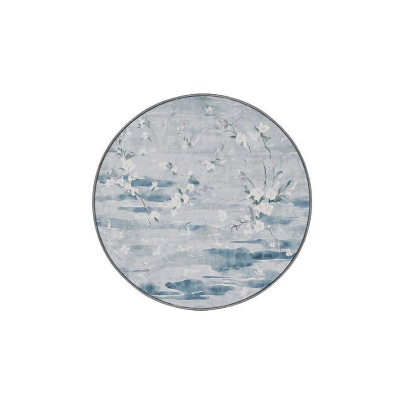 Machine Washable Gray Area Rug, Round 3'
