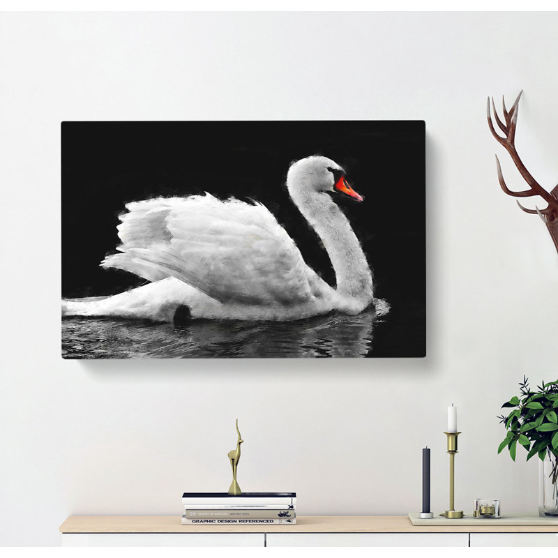 White Swan Swimming - Wrapped Canvas, 40cm H x 60cm W x 3cm D