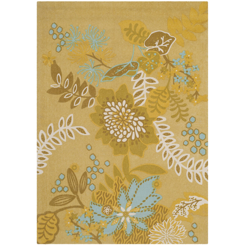 Keene Citron / Blue Floral Rug, 4' x 6'