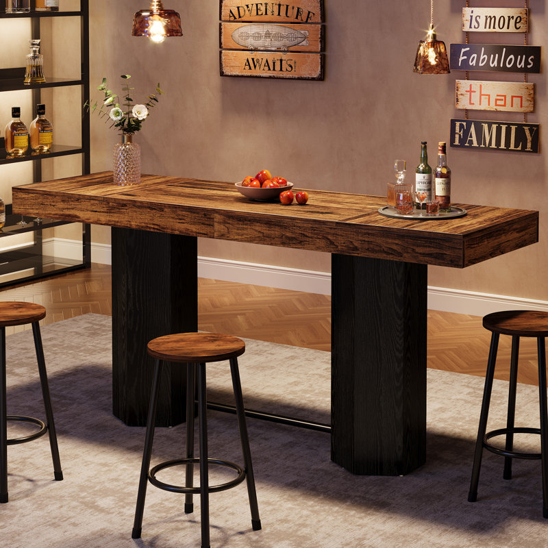 160 cm Home Bar Cabinet, Walnut/Black