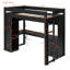 Lit mezzanine simple en bois massif avec bureau en L et 4 tiroirs, noir
