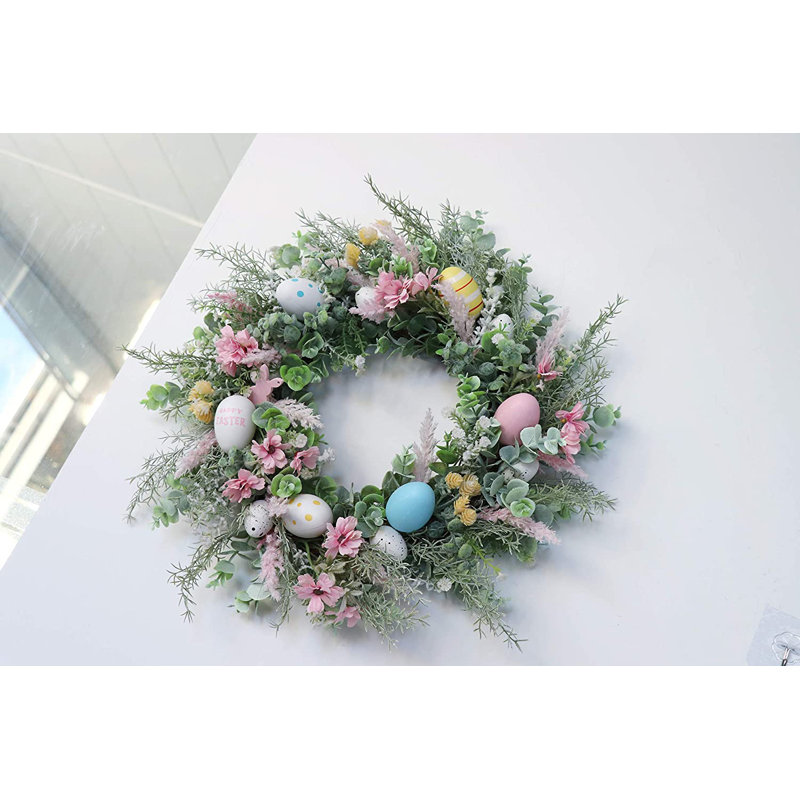 Ansuma 19" Handmade Decorative Easter Eggs Wreath for Your Front Door