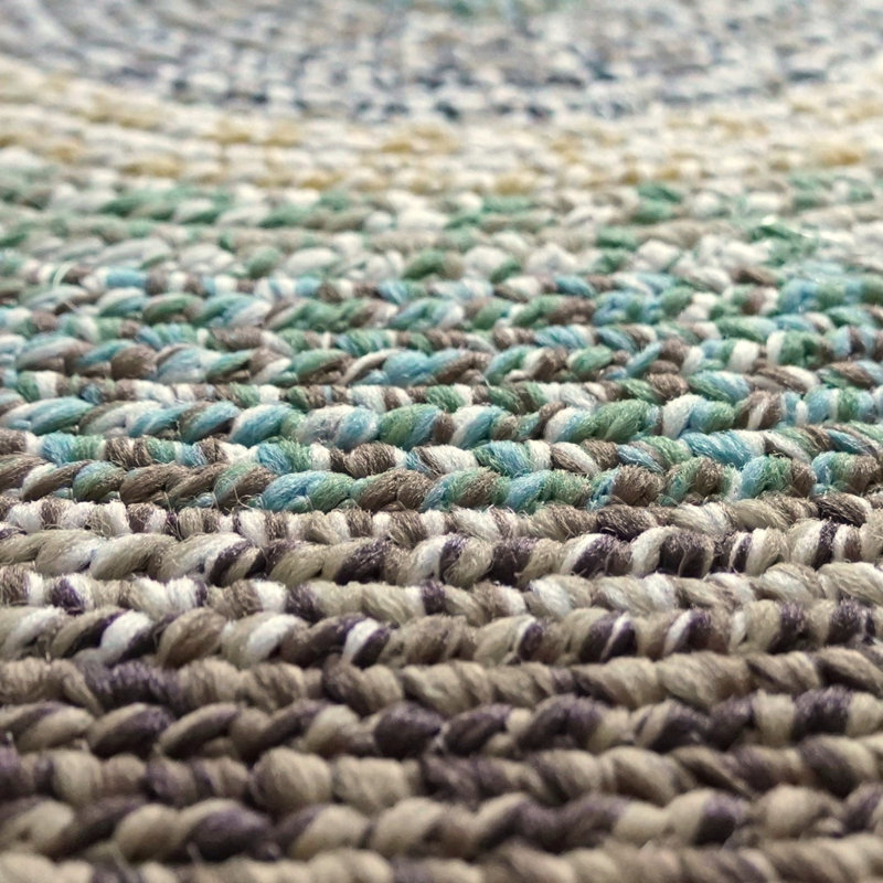 Tapis bleu / ivoire / gris en polypropylène tissé à la machine Balchand, Rond 9 pi