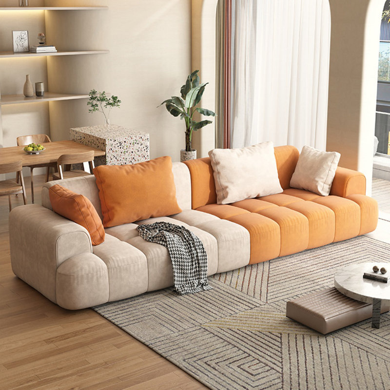 Canapé de salon de style italien crème, H 27,56 po x l 102,36 po x P 39,37 po, Orange, blanc cassé