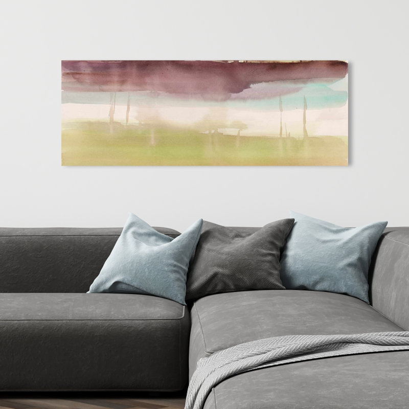 Belles rayures de formes mauves sur toile | Décoration murale de chambre à coucher, H 16 po x l 48 po