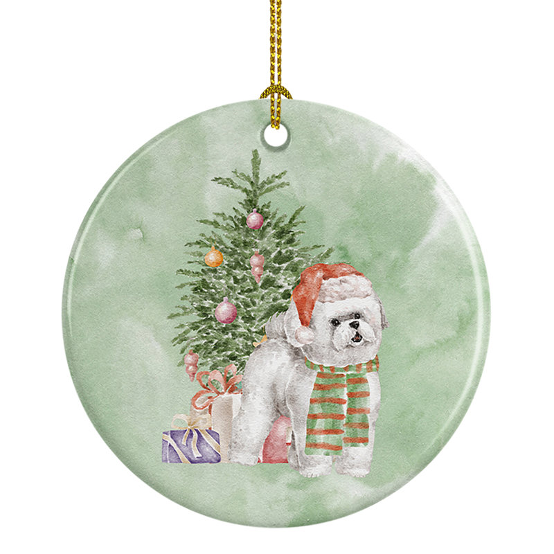 Figurine décorative de Noël chapeau bichon frisé rouge