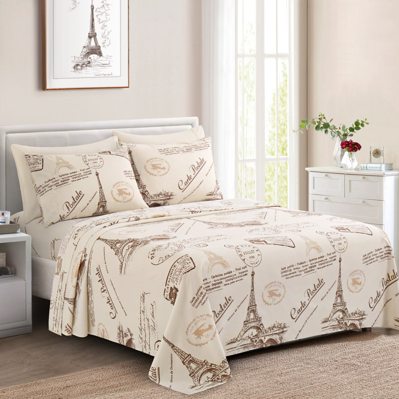 Ensemble de draps en rayonne de bambou toutes saisons 4 pièces avec taies d'oreiller Marina