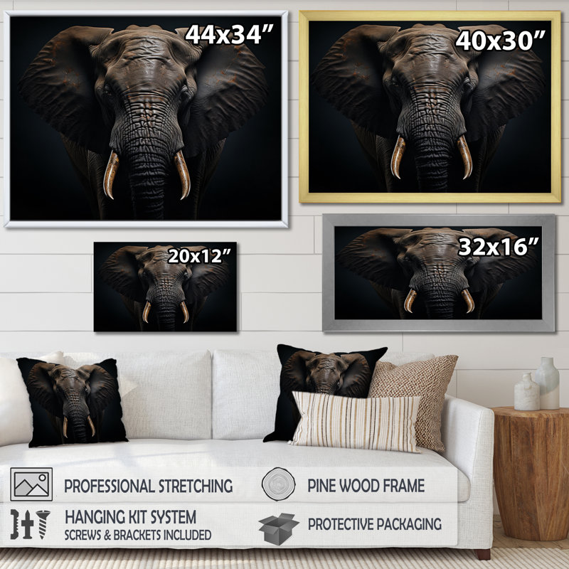 Éléphant, reproduction d'art sur toile, éléphant majestueux silencieux II, Cadre simple blanc, H 34 po x l 44 po x P 1,5 po
