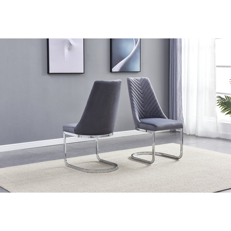 Chaise d'appoint rembourrée Afred, Chrome, Gris foncé
