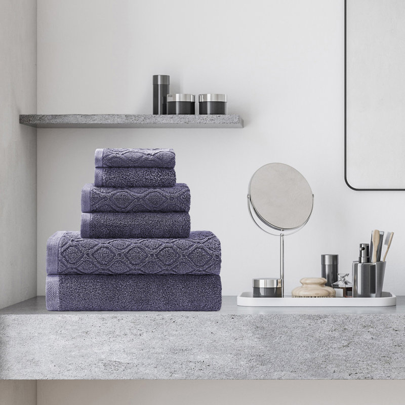 Guiness 100% Cotton Midweight Jacquard Bath Towel Set, Navy Blue