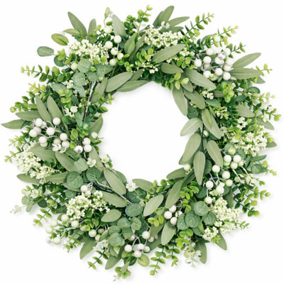 45cm (18 Inch) Artificial Eucalyptus Wreath for Front Door, Lifelike Spring & Summer Green Wreath with Berries, Indoor‑Outdoor Farmhouse Decoration for Window, Wall, Fireplace & Wedding Home Décor