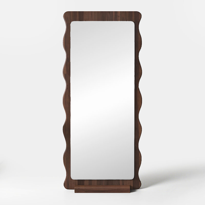 Medieval-Style Rectangular Wave-Shaped Frame Full-Length Mirror, Matte Brown, 43.31" x 86.61"
