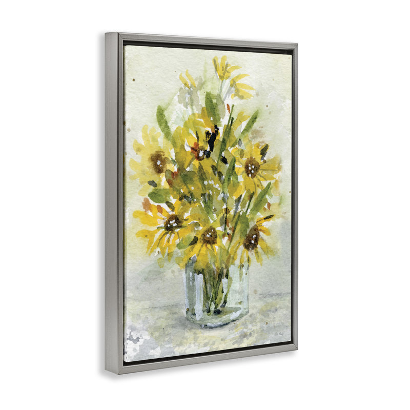 Cadre flottant Sun Flowers & Daisy Bouquet, design par Patti Bishop, H 31 po x l 21 po, Cadre flottant gris lustré