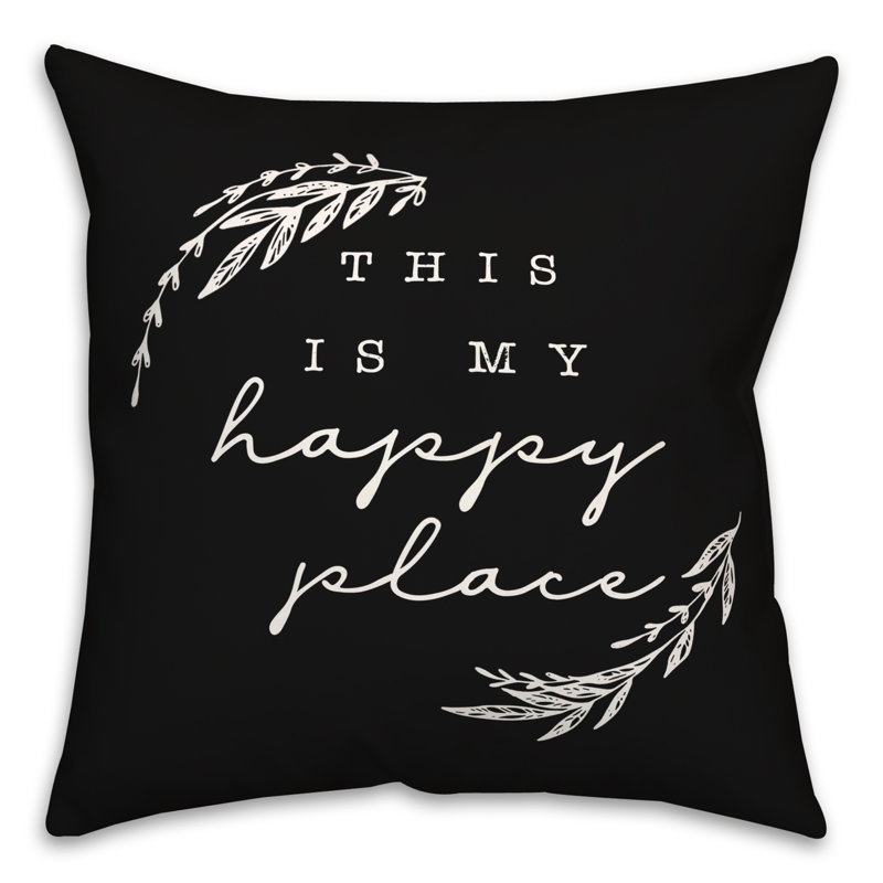 Happy Place Navy Outdoor Throw Pillow, Noir, H 18 po x l 18 po