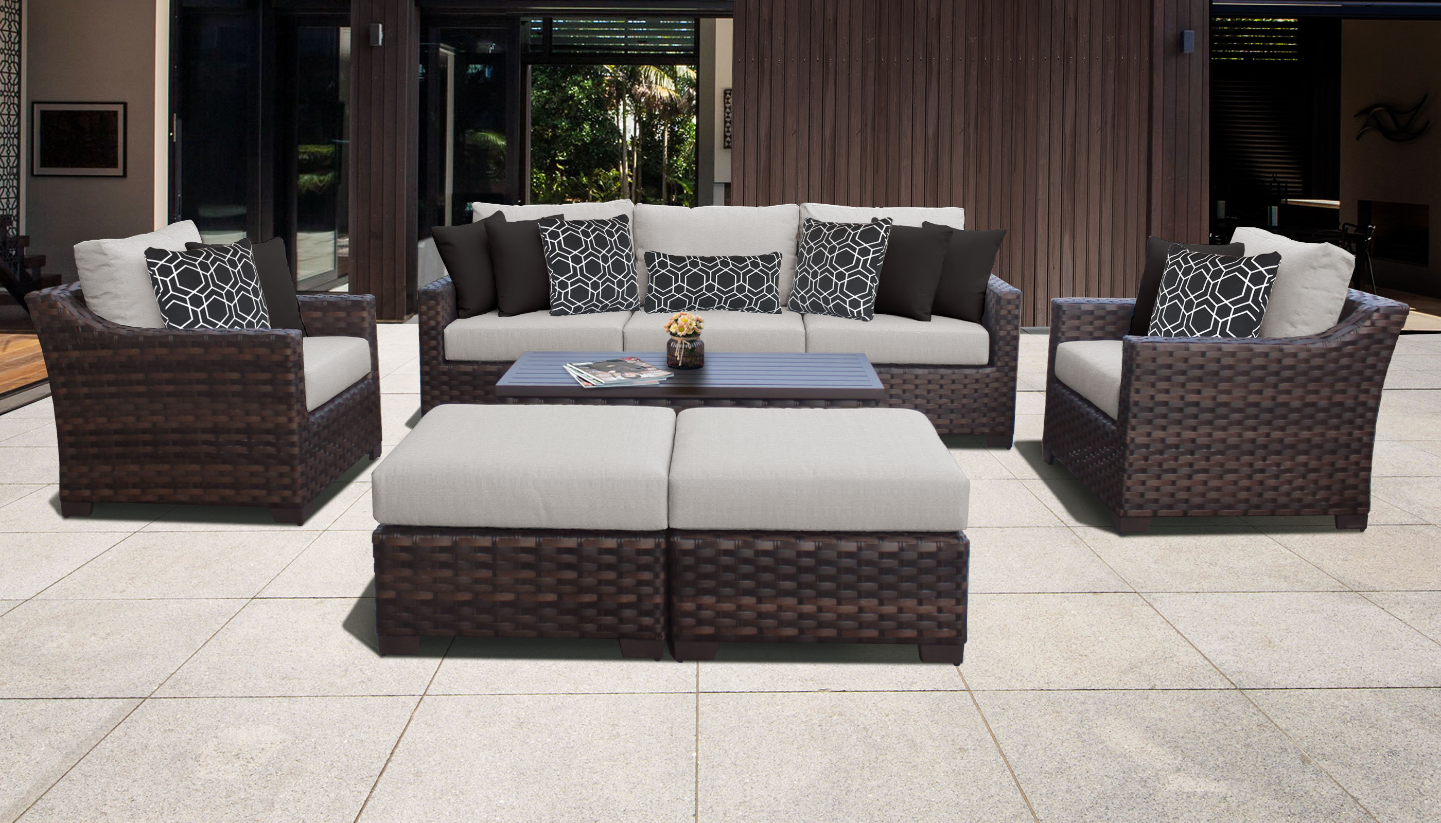 kathy ireland Homes & Gardens by TK Classics River Brook 8 Piece Outdoor Wicker Patio Furniture