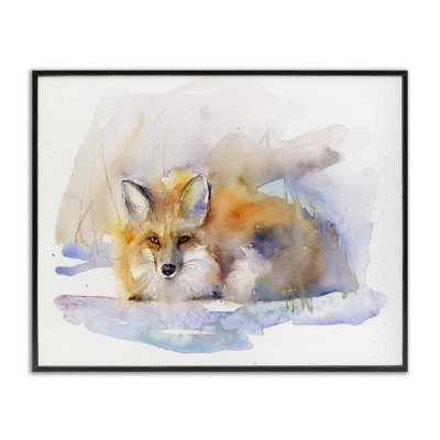 Renard qui dort dans la neige, estampe numérique par John Keeling