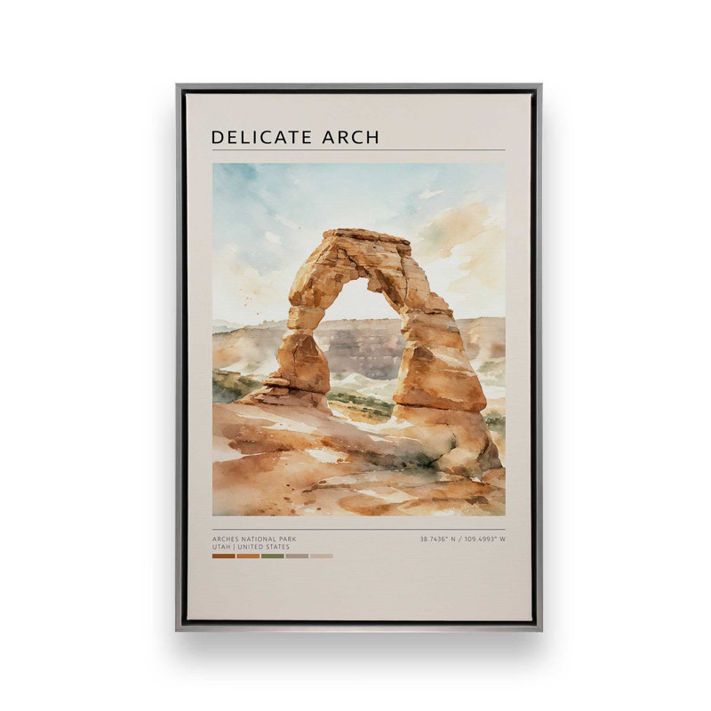 Delicate Arch, Utah, reproduction d'art sur toile, 8 po x 12 po, Cadre flottant en chrome poli
