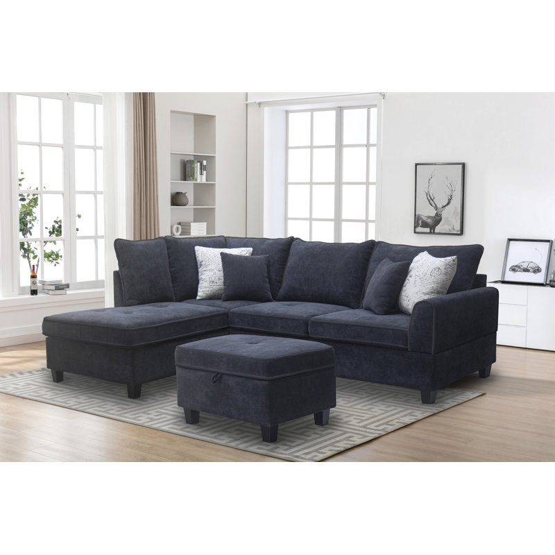 Canapé modulaire en tissu noir l 99,5 po avec méridienne et repose-pieds de rangement Harmony