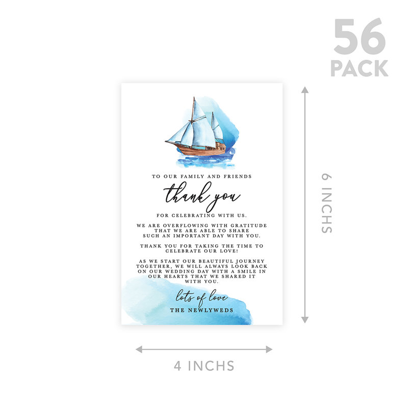 Planche de remerciement pour voilier nautique, cartes de remerciement pour la réception de table, assiettes à dîner, famille, amis, paquet de 56