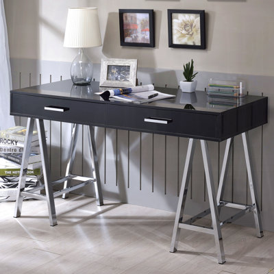 Bureau d'écriture noir à 2 tiroirs noir brillant