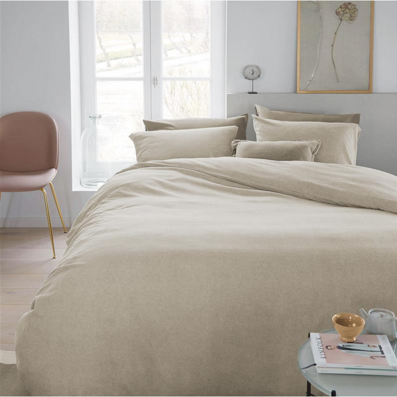 Ensemble de housse de couette en flanelle Bonheur, Naturel, Housse de couette pour grand lit + 2 taies décora