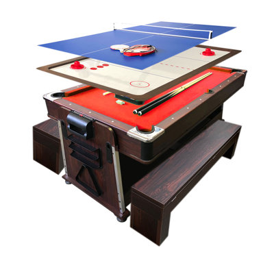 CROWN 7Ft 3-in-1 Game Table – Pool Table, Air Hockey & Table Tennis with Storage Benches
