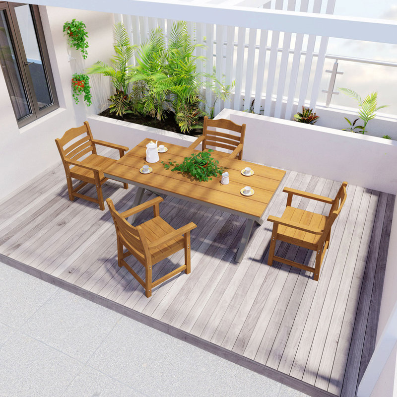 Rountree HIPS Outdoor Rectangular Dining Table, Light Teak