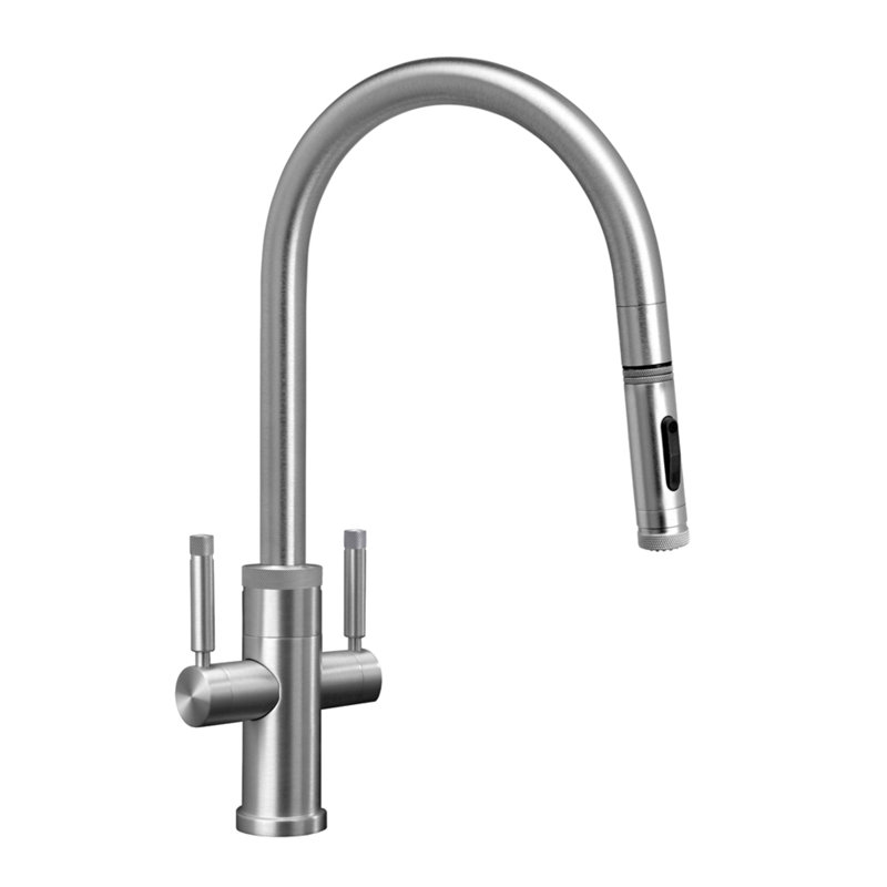 Industrial 2 Handle Pull-Down Kitchen Faucet, Angled Spout, Toggle Sprayer, Matte Black