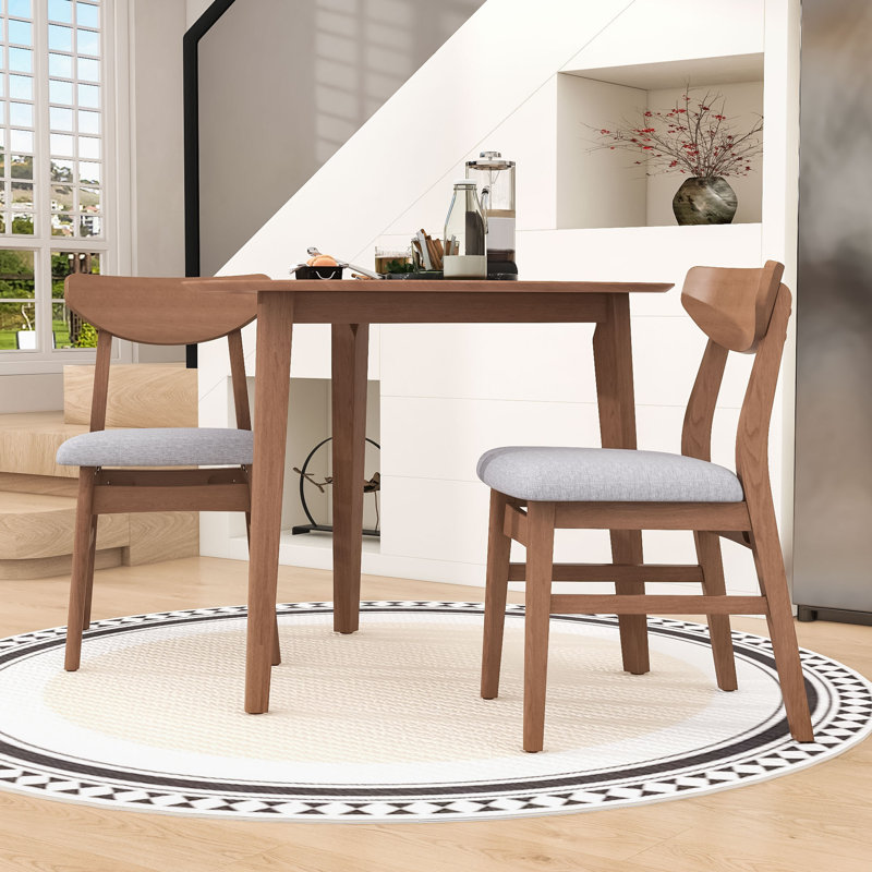 Ensemble de table de salle à manger 3 pièces avec table triangulaire et 2 chaises rembourrées pour le salon, Marron clair