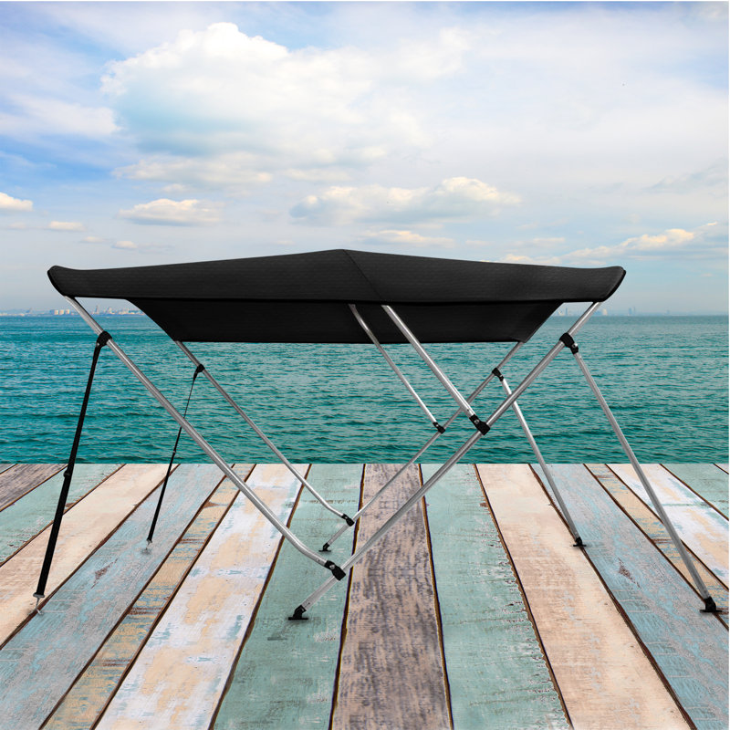 Toile imperméable pour bateau avec toit Bimini - l 67 po x 72 po Toile à 4 arceaux avec toile pare-soleil en toile à double paroi, cadres en aluminium à double paroi, 2 sangles, 2 poteaux de soutien arrière, botte de rangement