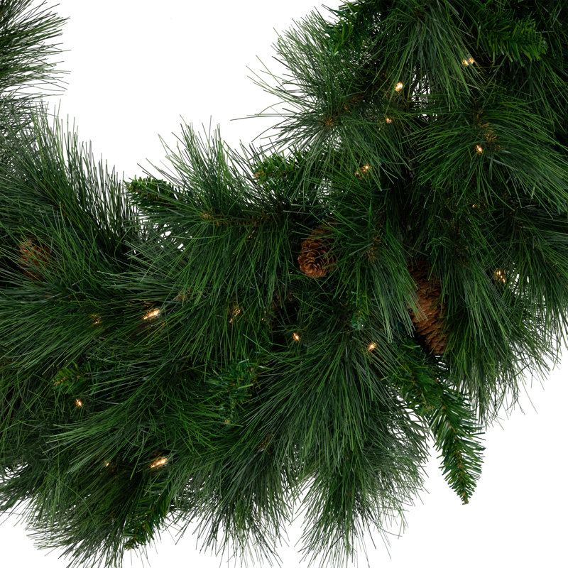 Pre-Lit White Valley Pine Artificial Christmas Wreath - Clear Lights, 36" H x 36" W x 6" D